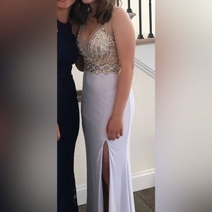 Prom Dress (White, Gold, Long)